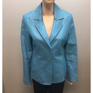Baby blue leather blazer NWOT size 16